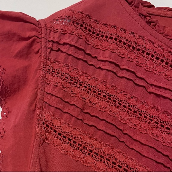 Torrid Eyelet Pintuck Detail Top Plus SZ 5X Burnt Orange Feminine Boho Festival - Picture 5 of 16